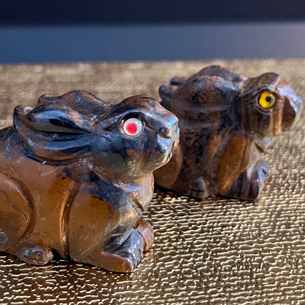 Tigers Eye Rabbit Duo Crystal Animals - New